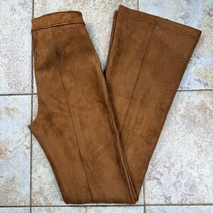 Spanx Faux Suede Flare Yoga Legging Pant Size Medium Rich Caramel Seamed